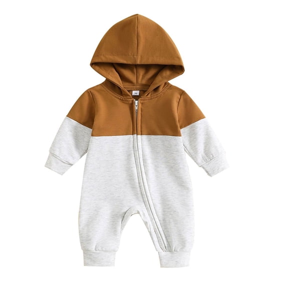 Mnyotv Infants Baby Boys Jumpsuits Hooded Long Sleeve Zip Rompers Infants Spring Fall Clothes Size 12-18 Months