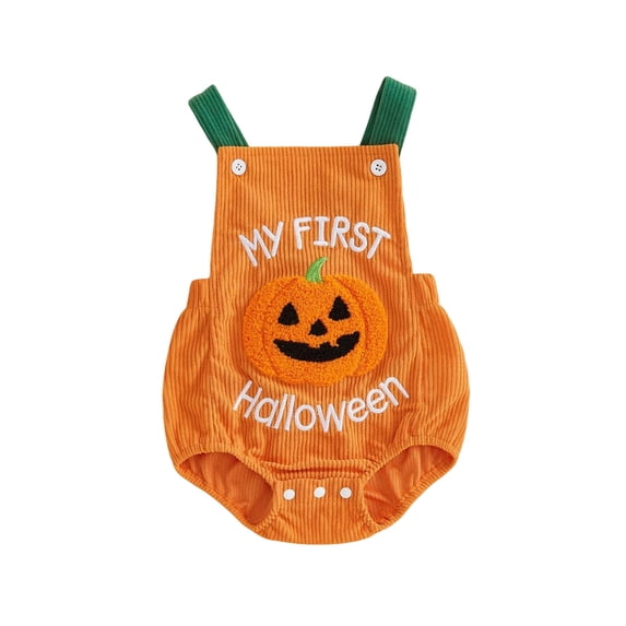 Mnyotv Infants Baby Clothes Sleeveless Pumpkin Printed Bodysuits Halloween Outfits Newborns Rompers Size 6-12 Months