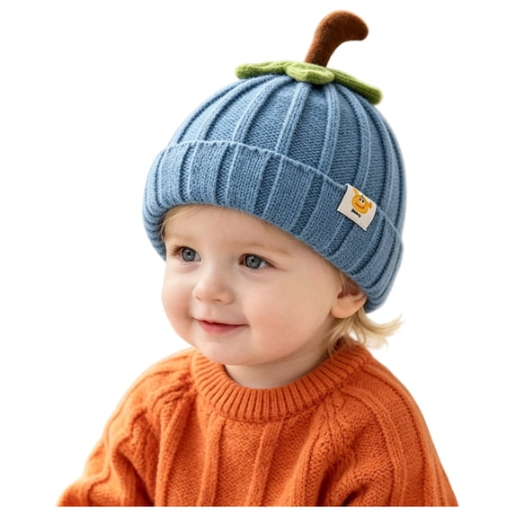 Mnyotv Infants Baby Pumpkin Hats Fall Winter Warm Woolen Hats Cute Knitted Fleece Lined Beanie