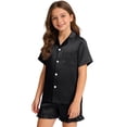 thumbnail image 1 of Mnyotv Kids Unisex Satin Pajamas Ruffled Sleeve Button Down Sleepwear Toddler Pajama Set for Home Size 13-14 Years, 1 of 4
