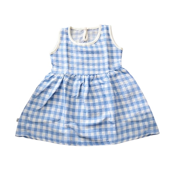 Mnyotv Lace Plaid Skirt Dresses for Girls Kids Summer Clothes Casual Sleeveless A-Line Dress Toddler Outfits Size 1-2Y