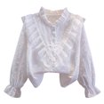 thumbnail image 1 of Mnyotv Lace Ruffle T Shirts for Girls Long Sleeve School Uniform Button Down Shirt Long Sleeve Kids Outfits Size 10-11Y, 1 of 8