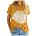 thumbnail image 1 of Mnyotv Ladies Summer Tops Womens Rose Graphic Tee T Shirt Loose Fit Summer Short Sleeve Boyfriend Casual Crew Neck Tops Yellow M, 1 of 5