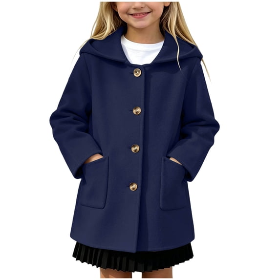 Mnyotv Little Girls Hooded Trench Coats Fall Winter Outwear Jackets Button Down Long Sleeve Overcoat with Pockets Size 6-7 Years