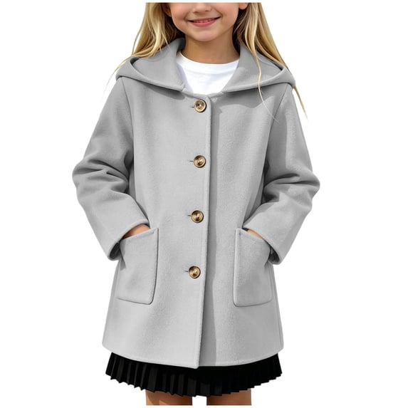 Mnyotv Little Girls Hooded Trench Coats Fall Winter Outwear Jackets Button Down Long Sleeve Overcoat with Pockets Size 8-9 Years