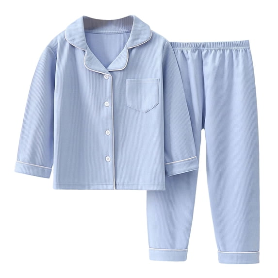 Mnyotv Long Sleeved Button Down Pajamas Set for Kids Fall Winter Clothes Unisex Solid Lounge Set Toddler Pajamas Size 3-4 Years