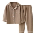 thumbnail image 1 of Mnyotv Long Sleeved Button Down Pajamas Set for Kids Fall Winter Clothes Unisex Solid Lounge Set Toddler Pajamas Size 6-7 Years, 1 of 6