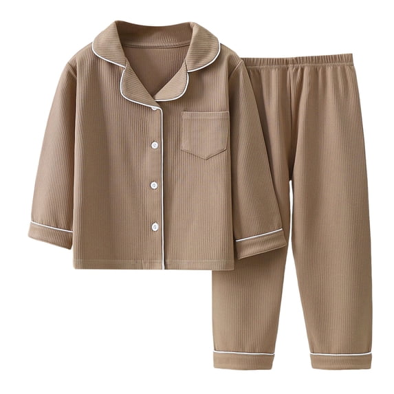 Mnyotv Long Sleeved Button Down Pajamas Set for Kids Fall Winter Clothes Unisex Solid Lounge Set Toddler Pajamas Size 6-7 Years