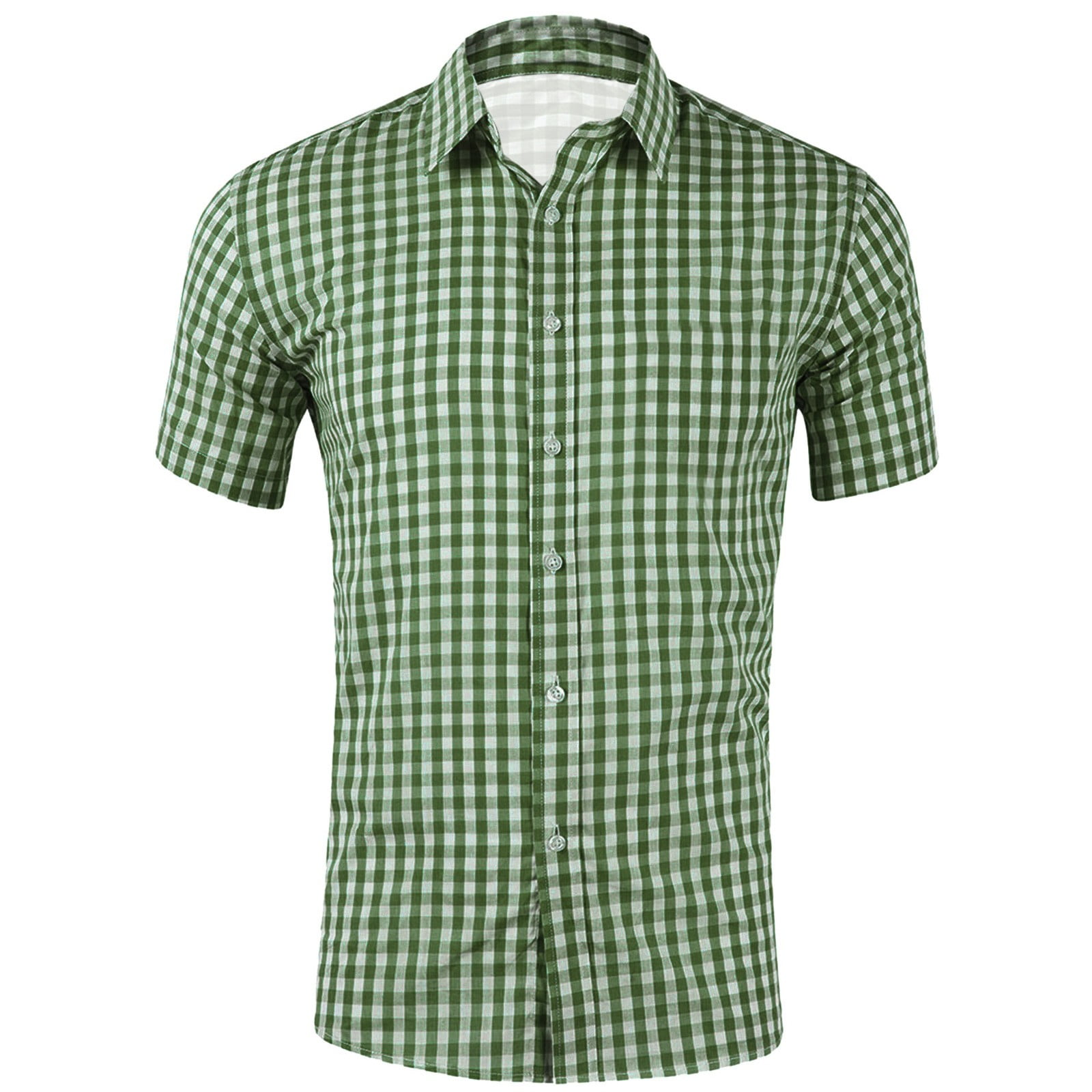 Men's Green Plaid Short Sleeve Shirt