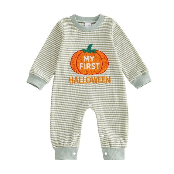 Mnyotv Newborn First Halloween Outfits Pumpkin Printed Long Sleeve Jumpsuits Infants Baby Clothes Size 12-18 Months