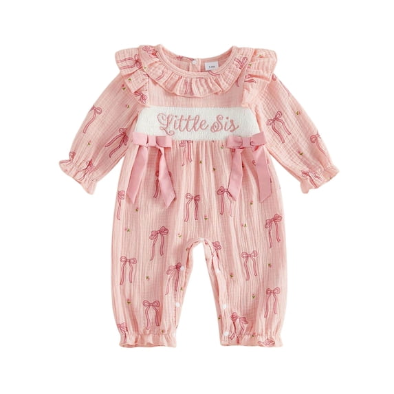 Mnyotv Newborn Girls Clothes Printed Long Sleeve Romper Bodysuits with Bow Fall Winter Outfits for Baby Size 0-3Months