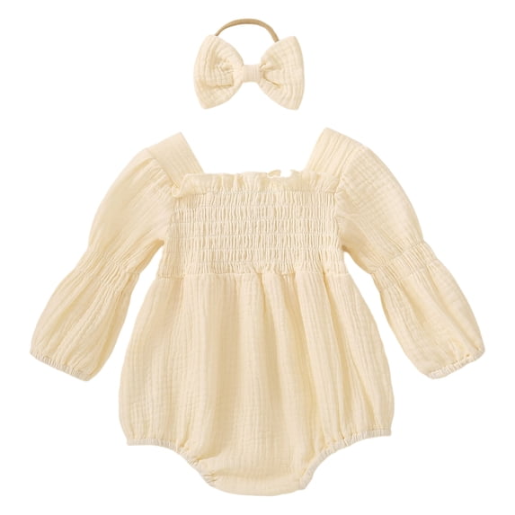 Mnyotv Newborn Infant Baby Girl Clothes Long Sleeve Romper with Headbands Spring Summer Outfits Size 12-18 Months