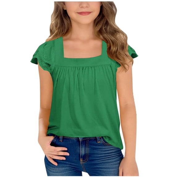 Mnyotv Puff Sleeve Sqaure Neck T Shirts for Girls Flowy Short Sleeved Summer Clothes Tops Size 12-13 Years