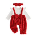 thumbnail image 1 of Mnyotv Ruffle Plush Rompers with Bow and Headbands Fall Winter Clothes for Infant Baby Girls Size 3-6Months, 1 of 7