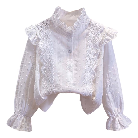 Mnyotv School Outfits for Girls Classic Uniform Shirts Ruffle Long Sleeve Button Down Shirt Kids Fall Clothes Tops Size 3-4Y