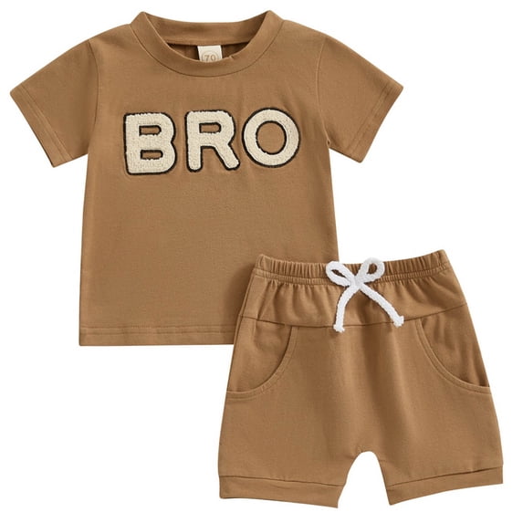 Mnyotv Short Sleeve Crewneck Tops and Shorts with Pockets for Toddler Boys Summer Clothes Matching Sets Size 0-6 Months