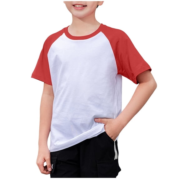 Mnyotv Short Sleeve Summer Tops for Boy Patchwork Crewneck Athletic T Shirts Casual Basic Running Tshirts Top Size 9-10 Years