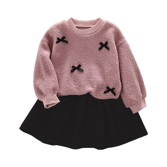 Mnyotv Spring Fall Clothes for Girls Long Sleeve Bow Tops and Skirts 2Pcs Sets Back to School Outfits Size 2-3Y