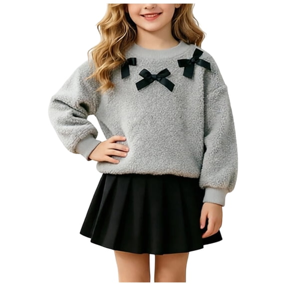 Mnyotv Spring Fall Clothes for Girls Long Sleeve Bow Tops and Skirts 2Pcs Sets Back to School Outfits Size 6Y