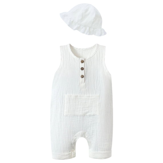 Mnyotv Summer Outfits for Infants Cotton Sleeveless Vest Romper and Hats Baby Boy Clothes Size 3-6 Months
