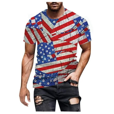 Mnyotv Summer Tops for Men 2024 Independence Day Youth Popular Men's Short Sleeved T Shirt Red S