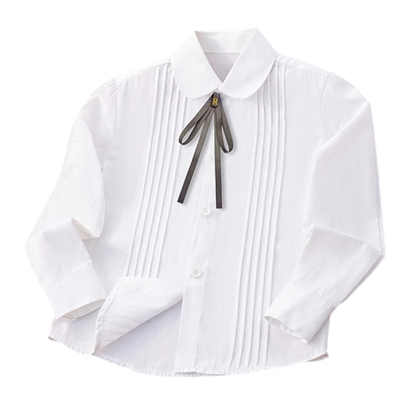 Mnyotv Teen Girls School Uniform Polo with Bow Classic Button Down Shirt Fall Clothes Long Sleeve Shirts Tops Size 3-4Y