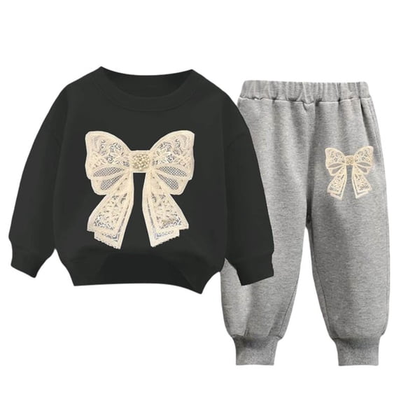 Mnyotv Toddler Baby Girl Fall Clothes Cute Bow Sweatshirt Flared Pants Girl Winter Outfits Size 5-6 Years