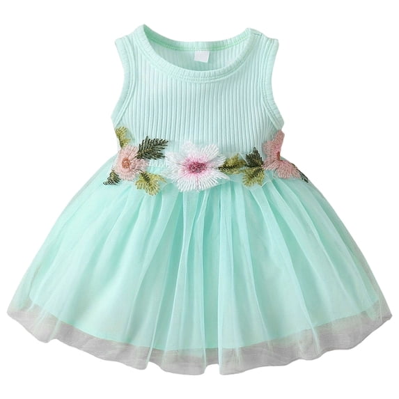 Mnyotv Toddler Baby Girl Summer Dresses Sleeveless Floral Embroidery Birthday Outfits Sytlish Princess Dress for Girls Size 6-9Months