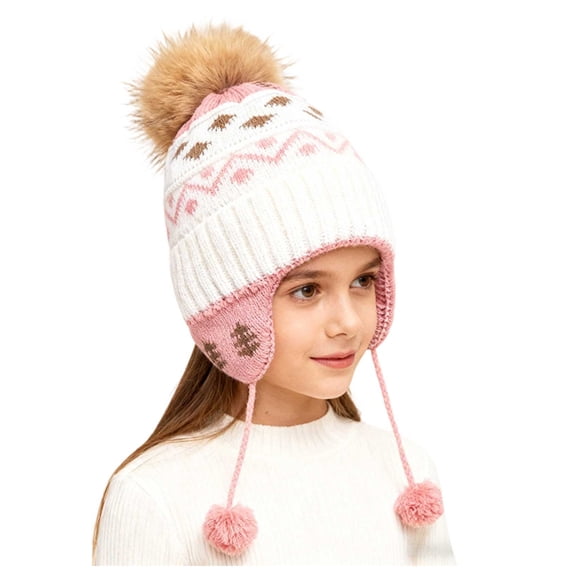 Mnyotv Toddler Boys Girls Beanie Hat with Ear Flaps Winter Soft Fleece Knitted Cap for Kids