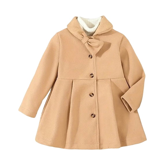 Mnyotv Toddler Girls Dress Coat with Bow Outerwear Long Sleeve Button Mid-Length Jacket Size 12-18 Months