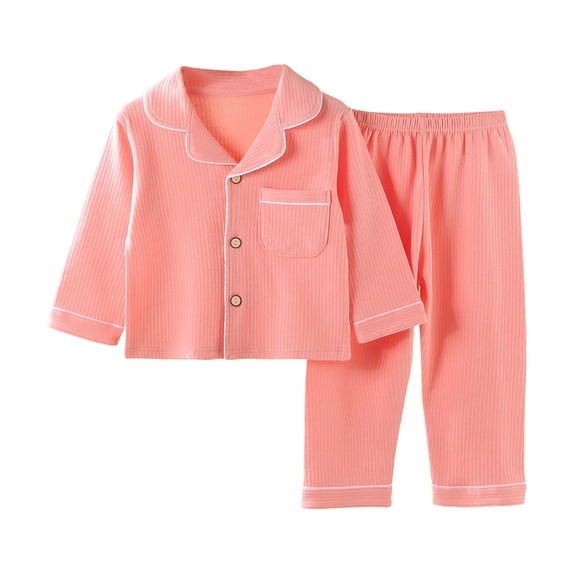 Mnyotv Unisex Kids Pajamas Set Button-Down Long Sleeve Sleepwear Solid Casual Lounge Sets for Boys and Girls Size 11-12 Years