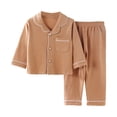 thumbnail image 1 of Mnyotv Unisex Kids Pajamas Set Button-Down Long Sleeve Sleepwear Solid Casual Lounge Sets for Boys and Girls Size 13-14 Years, 1 of 5