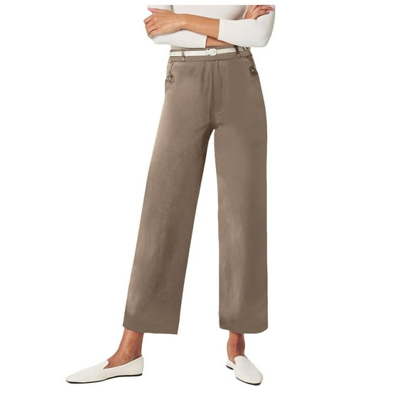 Mnyotv Womens Pants Casual Twill Cropped Wide Leg Pant Plus Size Wide Leg Petite Crop Trousers Stretch Capri Jeans Ankle Denim Pants Women Brown 4XL