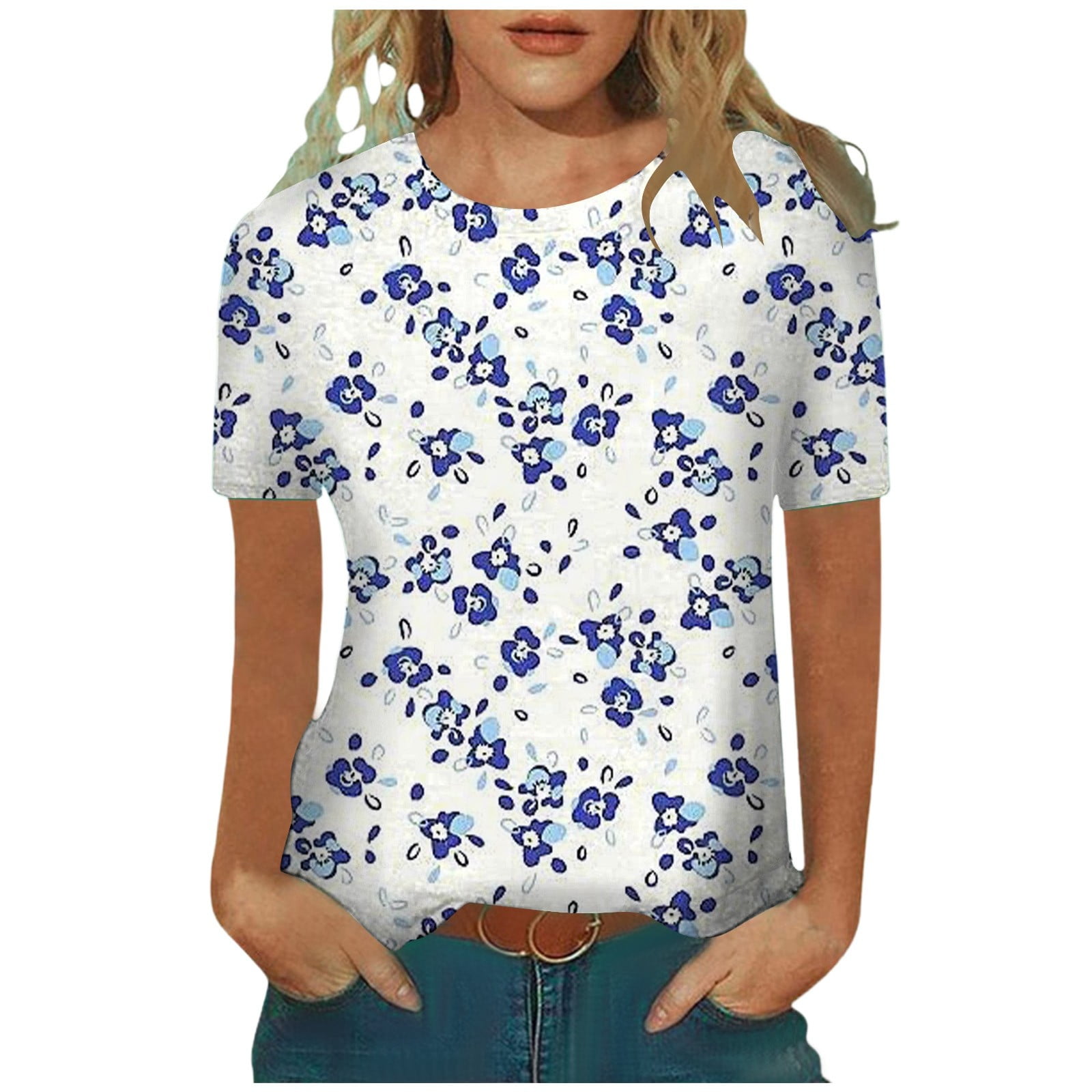 SHEIN Flower Print Round Neck T shirt Women Weekend Casual