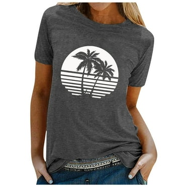 Mnyotv Womens Summer Tunic Tops Women Beach Graphic Print Sunny Summer Vacation Vintage T Shirt Top Dark Gray L