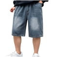 thumbnail image 1 of Mnyotv high waisted baggy shorts for boys casual Wide Leg Jean Shorts with pockets kids retro denim jorts, 1 of 5