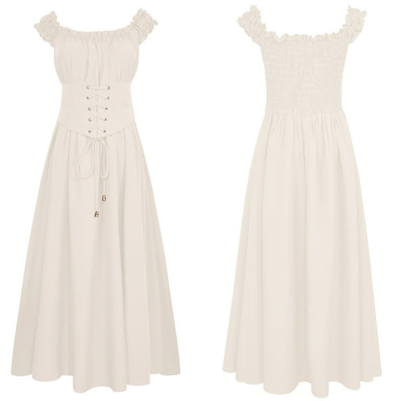 Mnyycxen Corset Dress for Women Renaissance Cottagecore Dress with Pockets Sleeveless Midi Halloween Cosplay Dresses
