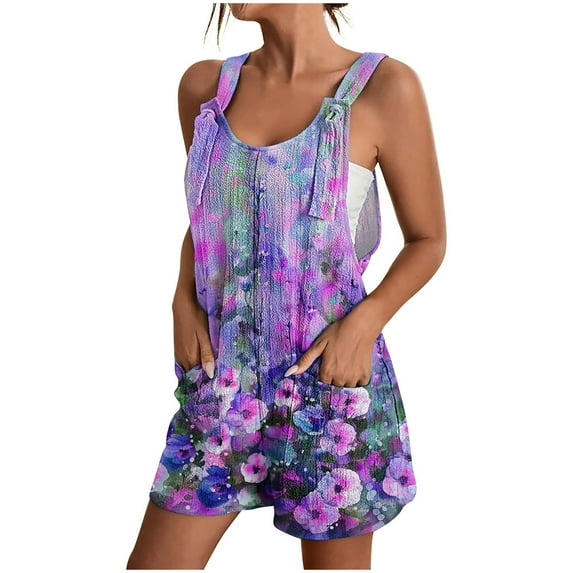 Mnyycxen Linen Jumpsuits for Women Casual Summer Scoop Neck Rompers Loose Sleeveless Strap Shorts Overalls with Pockets