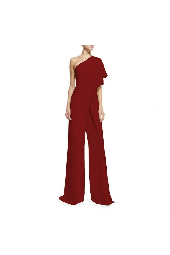 One Shoulder Jumpsuits for Women Dressy Evening Cocktail Party Wedding Guest Plus Size Belted Romper