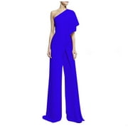 MNYYCXEN One Shoulder Jumpsuits for Women Dressy Evening Cocktail Party Wedding Guest Plus Size Belted Romper