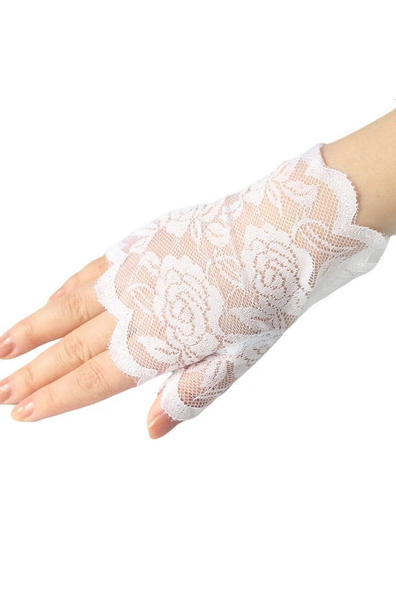 Short Fingerless Lace Gloves Tea Party Accessories for Women Short Bridal Floral Lace Gloves 80s Tea Party Gloves