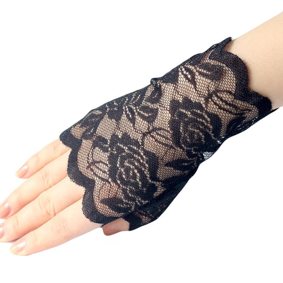 Mnyycxen Short Fingerless Lace Gloves Tea Party Accessories for Women Short Bridal Floral Lace Gloves 80s Tea Party Gloves