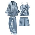 thumbnail image 1 of Mnyycxen Women 4 Piece Classic Satin Pajama Set Long Sleeve Button Shirt Cami Tops Pants Shorts Set Cozy Homewear, 1 of 6