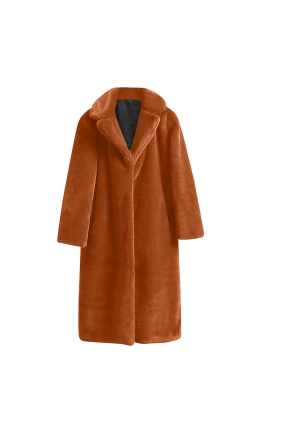 Women Faux Fur Winter Coat Fluffy Fleece Long Parka Jacket Thick Long Sleeve Lapel Solid Sherpa Overcoat with Pockets