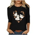 thumbnail image 1 of Mnyycxen Women Halloween Shirts Cute Heart Ghost Prints 3/4 Sleeves T-Shirt Round Neck Causel Loose Pullover Tees, 1 of 4