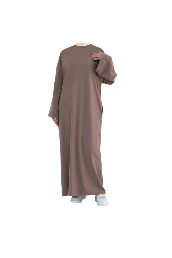 Women Solid Color Muslim Abaya Long Sleeve Round Neck Prayer Dress Causel Straight Basic Maxi Dresses