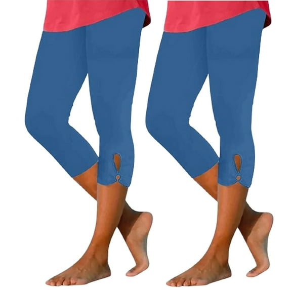 Mnyycxen Women's 2 Pack Capri Leggings High Wasit Cutout Yoga Pants Solid Color Tummy Control Cropped Workout Pants