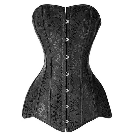 Mnyycxen Women's 26 Steel Boned Cotton Long Torso Hourglass Body Shaper Corset Solid Satin Waist Cincher