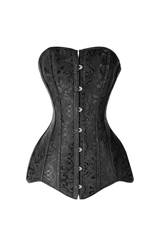 Women's 26 Steel Boned Cotton Long Torso Hourglass Body Shaper Corset Solid Satin Waist Cincher
