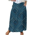 thumbnail image 1 of Mnyycxen Women's Boho Retro Ptinted Denim Skirts Elastic High Waist A-line Maxi Skirt Block Color Pleated Skirt with Pockets, 1 of 5